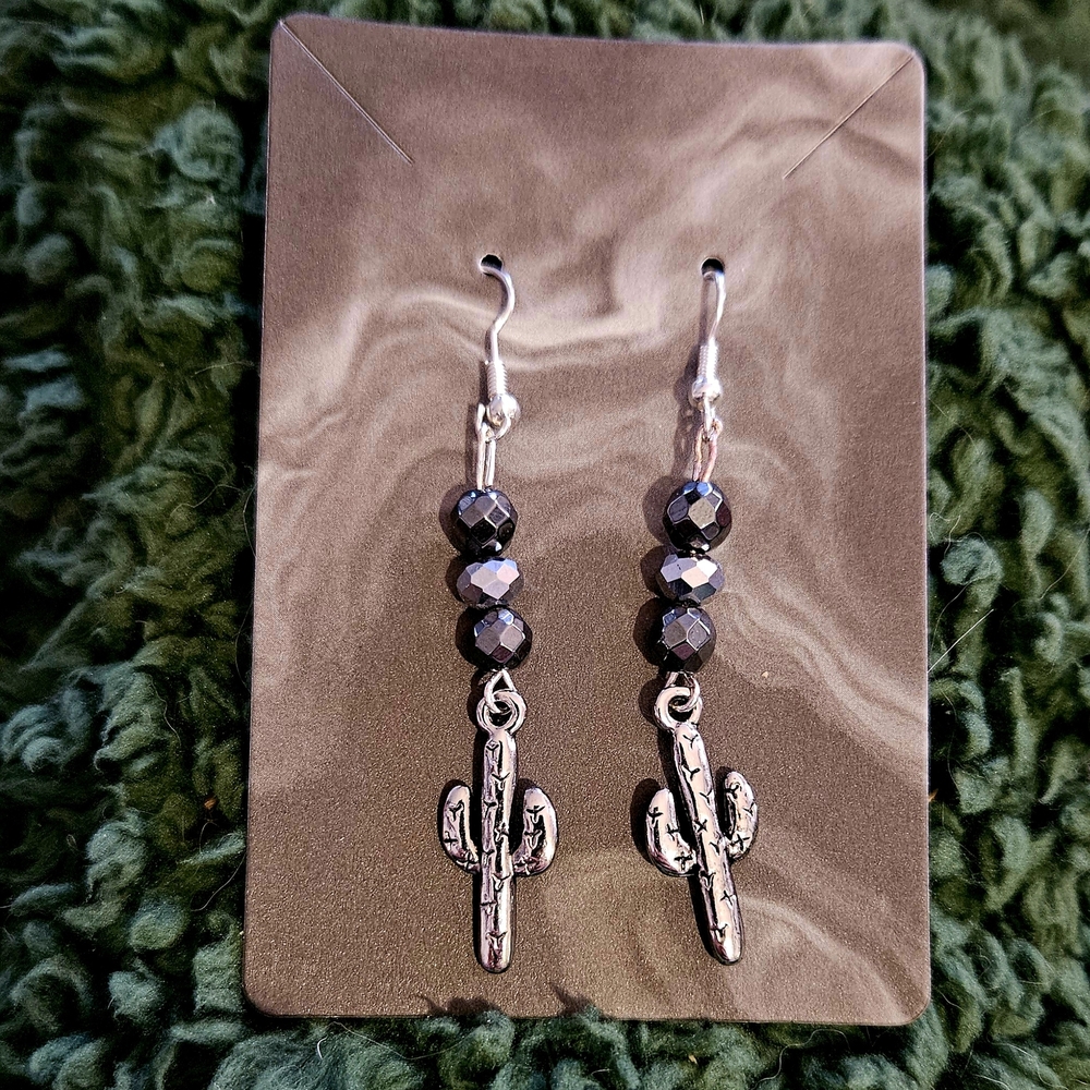 Silver Cactus Dangle Earrings